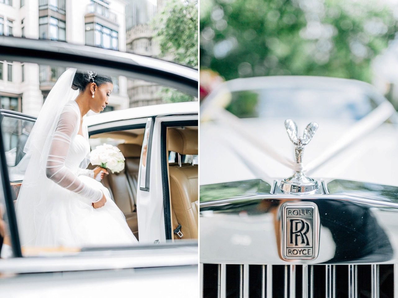 Bride with Rolls Royce at the Dorchester Hotel in London